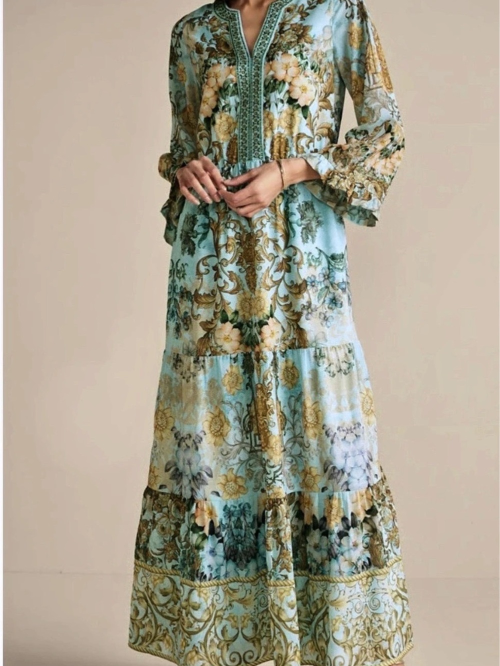 Soft Surroundings Tiered Baroque Floral Maxi Dress NWT